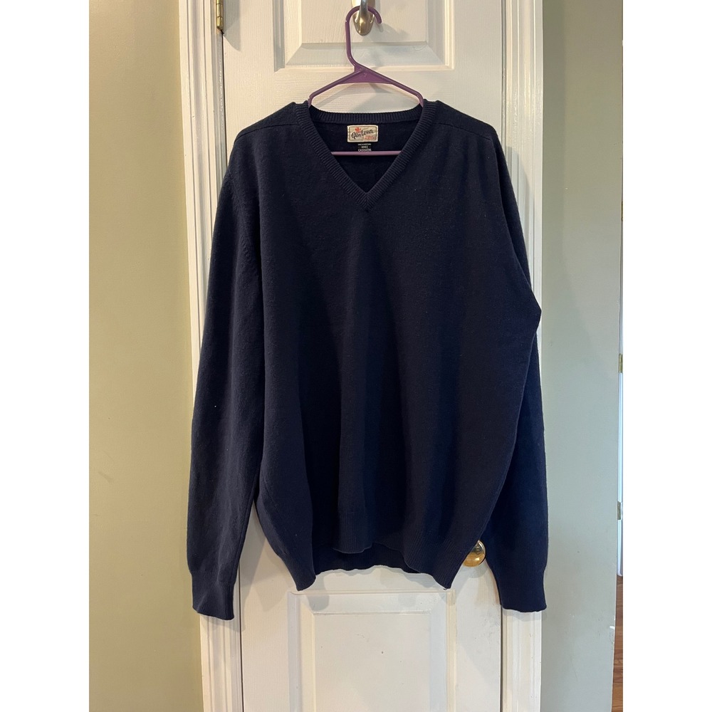 Glen Lossie Mens Navy Blue 100% Cashmere V-Neck Sweater Made in Scotland XL